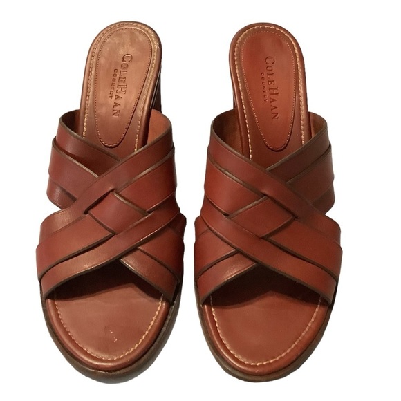 COLE HAAN HEELS Vintage Oxblood Red Leather Woven Slides Mules 90's Size 9 - Picture 7 of 9